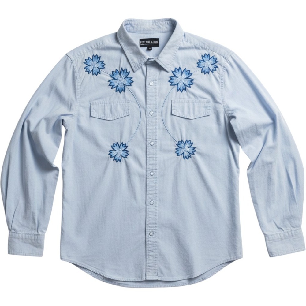 Costume Agent Mens Light Blue Floral Embroidered Button Down Shirt Size Medium